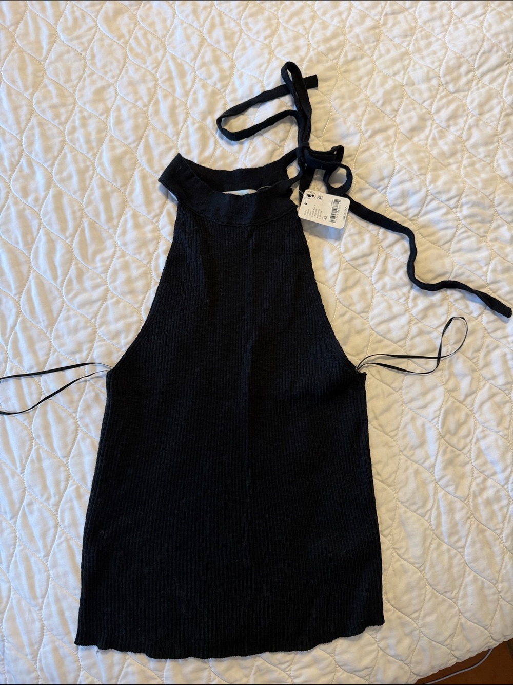 Free People Black Halter Ribbed Tank Top
